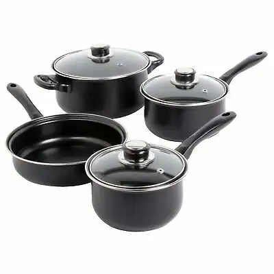 Buy Set Of 4 Pcs Non Stick Cookware Cooking Saucepans Pots Pan Set With Glass Lids • 17.99£