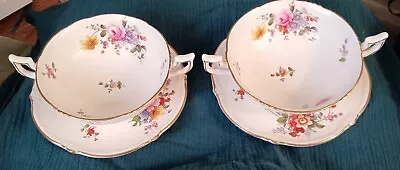 Buy Royal Cauldon Set 2 Cream Soup Bowls W/ Underplates Majestic 1930-1950 Beautiful • 46.59£