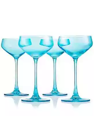 Buy Godinger Set Of 4 Sheer Blue Colored Coupes European Crystal Wine Glasses, 8 Oz • 25.15£