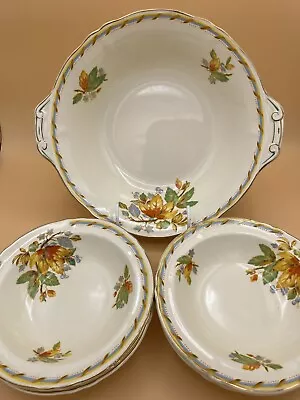 Buy Vintage Grindley Cream Petal Juliet Serving Bowl & 6 Dessert Bowls 1930s • 17.50£