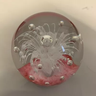 Buy Paperweight Controlled Bubble Glass Vintage Pink And White Polished Bottom • 9.99£