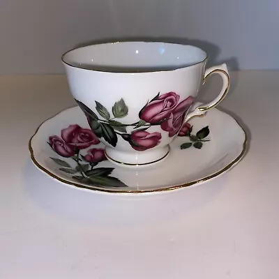 Buy Vintage Royal Vale Fine Bone China Pink Roses Teacup & Saucer Set From England  • 13.98£