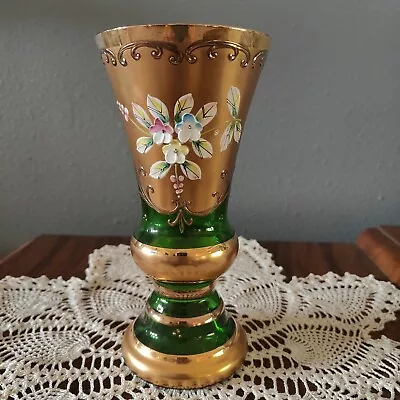 Buy Bohemian Murano Tre Fuochi Tall Vase Green 24kt Gold Salvadori Flowers Art Glass • 28£