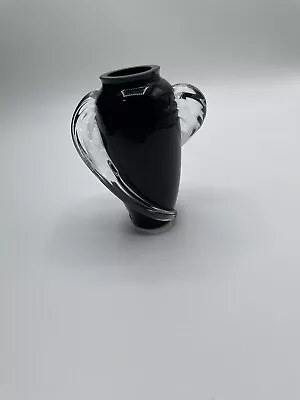 Buy Vintage Art Black Amethyst Glass Vase W Clear Glass Overlay Swirl Two's Company • 32.14£