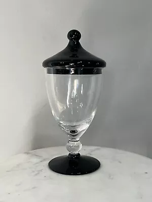 Buy Stunning Small Clear Black Amethyst Glass Apothecary Jar Circus Tent Lid MCM • 20.49£