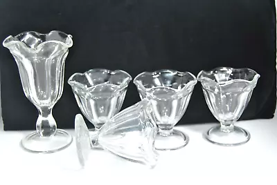 Buy Vintage Lot Of Five Clear Glass Ice Cream Dessert Dishes 4 Small & 1 Large  • 14.91£