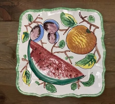 Buy Vtg Italian 11.75” Square Ceramic Plate Hand Painted Watermelon Fruit Excellent • 32.57£