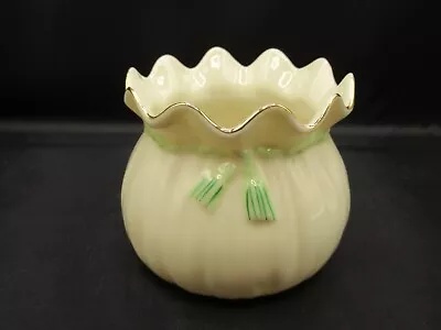 Buy Vintage Belleek China Ireland Satchel Pot With Gold Trim • 18.64£