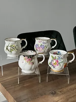 Buy 4 X Queens Bone China Mug Flowers Of The Month? Haworth Midnight Rose Floral • 24.99£