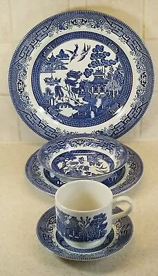 Buy Churchill China England Blue Willow 5 Piece Place Setting Excellent Condition! • 27.95£