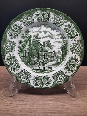 Buy Vintage Old Inns Plate English Ironstone Green White Staffordshire 17cm. • 4£