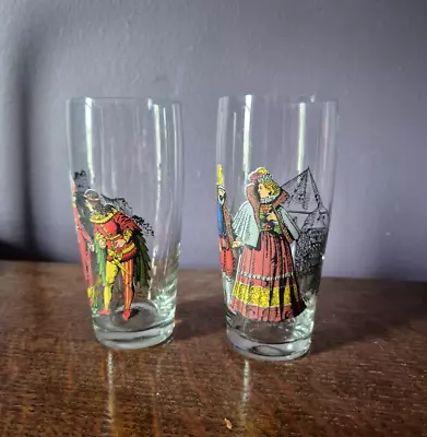 Buy Vintage Costume History Drinking Glasses - Retro 1950s-60s - Set Of 2 • 10£