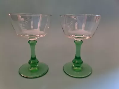 Buy 2 Small Vintage Green Stemmed Bowl Wine/ Liquer Glasses • 7.95£