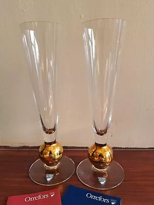 Buy Orrefors Set Of 2 Nobel Gold Champagne Glasses - RRP £270 • 175£