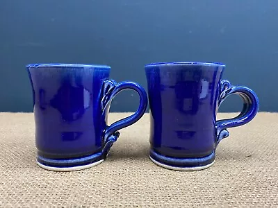 Buy 2 X Hand Thrown Blue Glazed Studio Pottery Mugs With Makers Mark • 15£