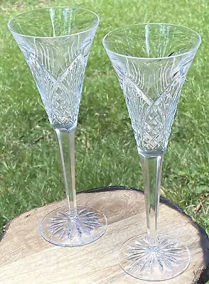 Buy WATERFORD Crystal Stemware Set Of 2 Champagne Toasting Glasses 9” Long Stem • 46.59£