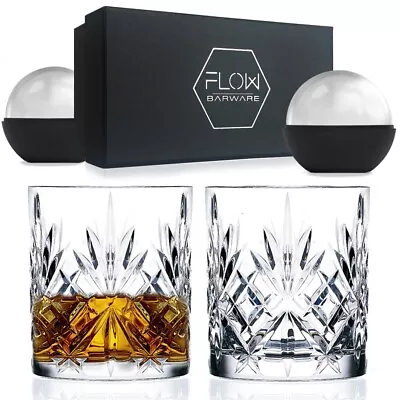 Buy Set Of 2 Crystal Whiskey Glasses Bar Gift Scotch, Bourbon G&T Tumblers BOXED • 17.95£