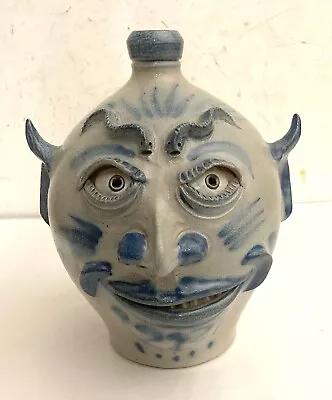 Buy Vintage Blue Decorated Stoneware Face Jug Devil Wisconsin Pottery • 349.47£