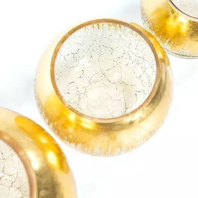 Buy 2 Pcs GOLD 4  Tall Round CANDLE HOLDER VASES Crackle Glass Wedding Centerpieces • 18.94£
