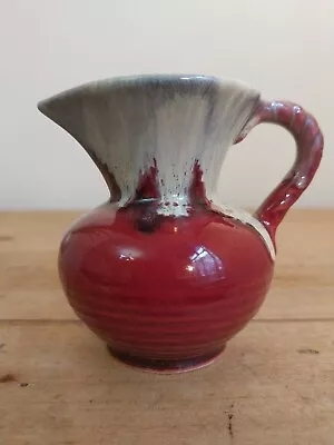 Buy Vintage German Studio Pottery Jug Deep Red And Cream Drip Glaze • 12£