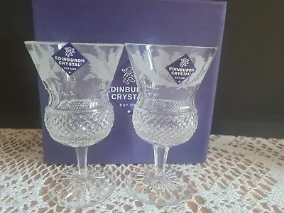 Buy 2 Vintage, Edinburgh Crystal, Thistle Cut Water Goblet/Wine Glass. Boxed • 99£