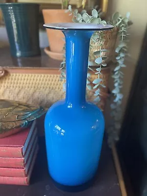 Buy Vintage Otto Brauer Holmegaard Danish Blue White Cased Glass 16  Gulvase Vase • 139.79£