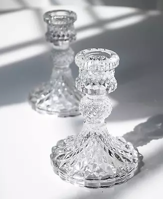 Buy Taper Candle Holders Set Of 2, Clear Glass Candlestick Holder Fit 0.8 Inch Candl • 16.36£