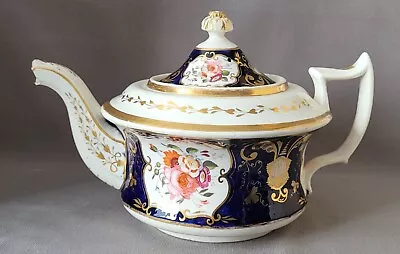 Buy Antique Staffordshire Hand Painted Flowers & Cobalt Blue Teapot C1825-30 • 10£