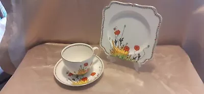 Buy Crown Ducal : Tea Trio : Poppies Pattern : Art Deco • 27.50£