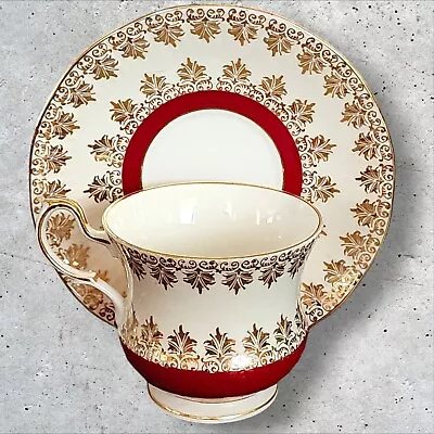 Buy Queen's Rosina China Co Ltd Footed Tea Cup & Saucer Set Gold Scroll • 18.21£