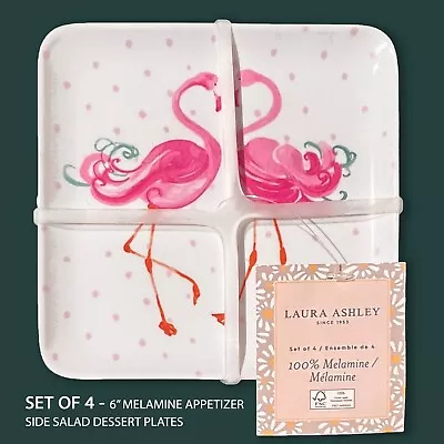 Buy SET OF 4 New LAURA ASHLEY 6  Square Melamine Plates Flamingo Dots Pink Multi • 15.83£