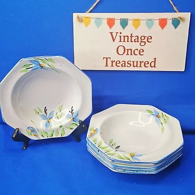 Buy 1930s Barlows MELBAR WARE * 6x DESSERT / CEREAL BOWLS Hand Painted Blue Flowers • 10£