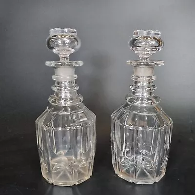 Buy Antique 19th Century Pair Cut Glass Ring Neck Decanters 26cm High • 149£