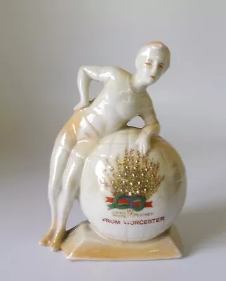 Buy ANTIQUE CRESTED WARE BELLE LEANING ON GLOBE 110mm HIGH - WORCESTER • 8.49£