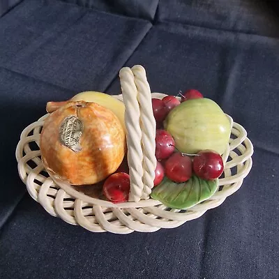 Buy 1970's Signed Bassano Italian Porcelain Woven Fruit Basket With Handle • 65£