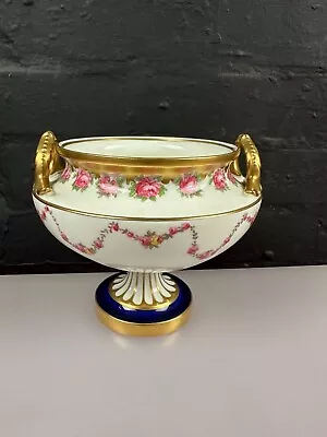 Buy Cauldon Footed Bowl Pot Pourri Vase Handled Cobalt Swag Pink Roses Gold 5.75  • 149.99£