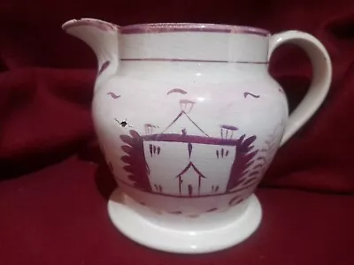 Buy Georgian Sunderland Pink Lustre Cream Ware Jug Cottage House Landscape 12cm • 24.99£