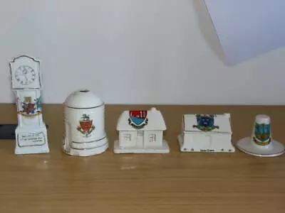 Buy BC953: Small Collection Of  5 Crested Ware, Lighthouse, Welsh Hat, Irish Cabin • 15£