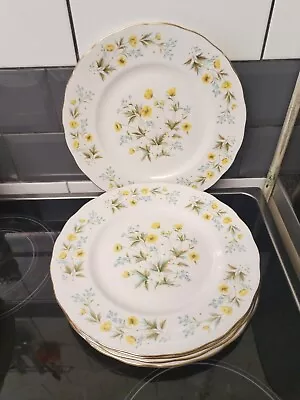 Buy 5x Vintage Colclough Dinner Plates Angela Pattern Yellow Blue Flowers 27cm Vgc • 30£