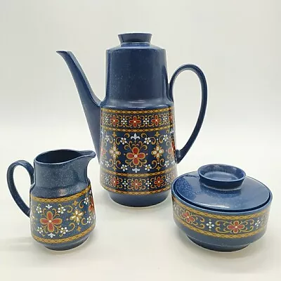 Buy Winterling Bavaria Cobalt Blue Coffee Pot Vintage Retro Floral + Jug & Sugar Pot • 25£