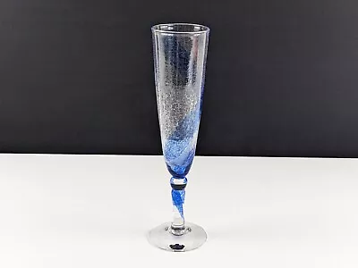 Buy Signed Karin Hammar Stockholms Glasbruk Blue & Clear Crackle Glass Fluted Vase • 18£