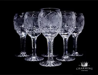 Buy 6 Vintage Antique Cut Crystal Floral Design Cordial Glasses Set • 36.20£