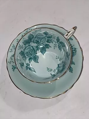 Buy Rare Paragon Teacup And Saucer Double Warrant England Mint Green Cabbage Rose Ex • 53.83£