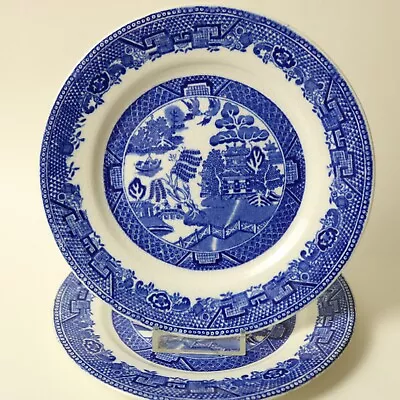 Buy Wedgwood & Co Willow Pattern Transferware 2 Side Plates  7 Inch Antique Chipped • 4£