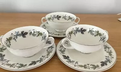 Buy Royal Doulton Burgundy SET OF THREE  Double Handled Soup  Coupes & Underplates • 8£