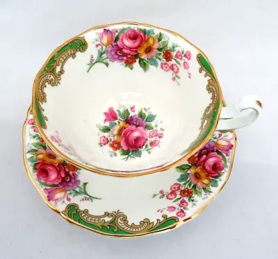 Buy Adderley England Bone China Green Multi Floral Cup & Saucer H465 • 34.54£