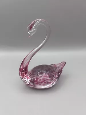 Buy Heron Glass Swan Iridescent Art Glass Pink Rainbow Small Vintage • 25£