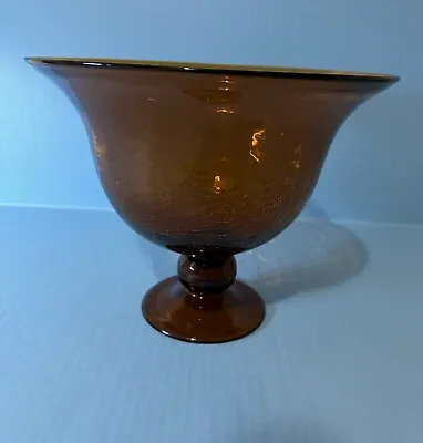 Buy Vintage Antique Classic Mid Century Amber Cracked Glass Design Bowl Vase • 42£