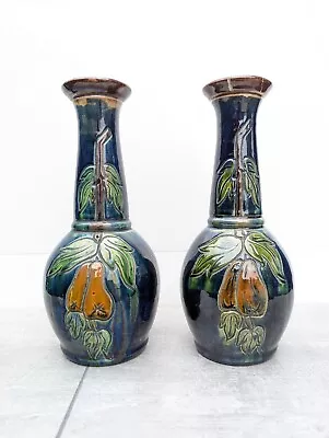 Buy Pair Antique Art Nouveau Torhout Glazed Flemish Pottery Vases Belgium Majolica • 120£