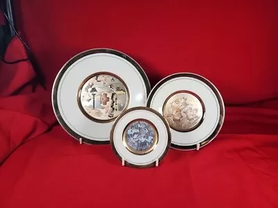 Buy Rare Stunning Design Of 3 The Art Of Chokin Plates - 24K Gold Collectable Retro  • 4.99£